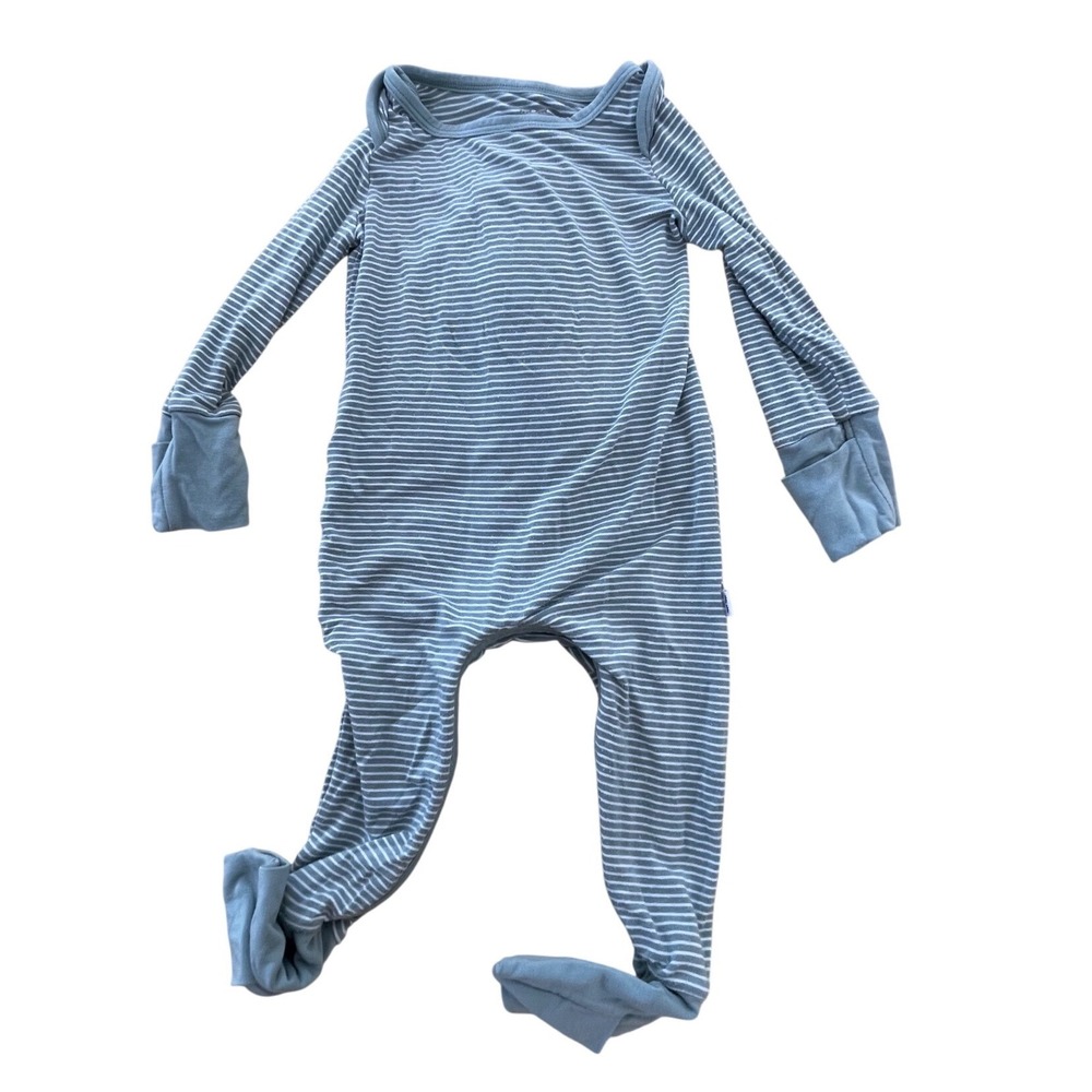 Little Sleepies Green Striped Bamboo Zippie Pajamas 6-9 Months Baby Sleeper I07